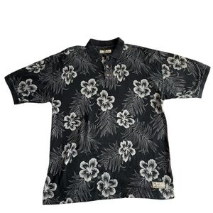 Tommy Bahama Black and White Floral Polo Shirt |Size L